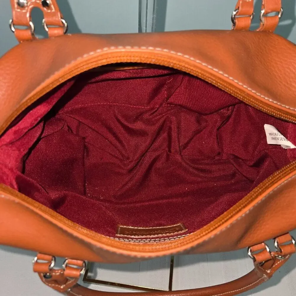 St Johns Bay Faux Leather Double Strap Burnt Orange Rust Satchel Purse Bag NEW